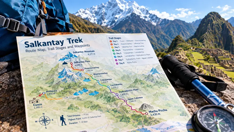 Salkantay Trek Route Map, Trail Stages, and Waypoints