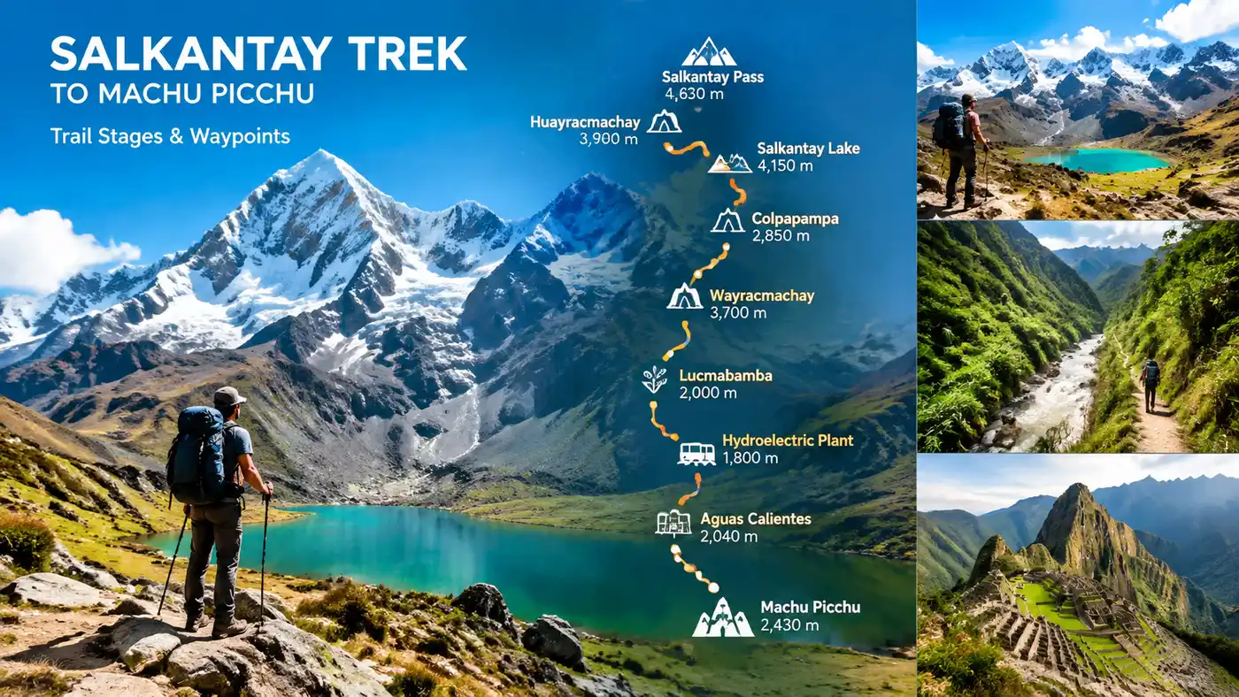 Salkantay Trek Route Map, Trail Stages, and Waypoints